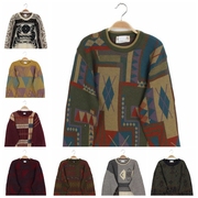 vintage古着孤品日本秋冬羊毛，北欧波普风中性毛衣，抽象不规则菱格
