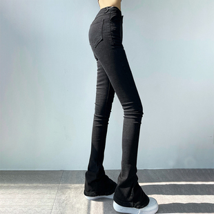 黑色马蹄牛仔裤女2022高腰，显瘦时髦显腿长微喇拖地长裤堆堆裤