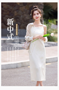 新中式国风真丝欧根纱，衬衫式连衣裙2024春夏，气质长裙两件套