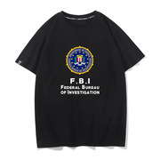美式战队FBI识别服滑板短袖T恤纯棉宽松大码圆领体恤半袖男潮