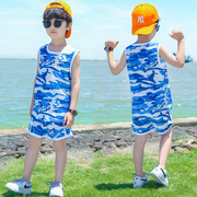 童装男童冰丝背心套装2024夏季宝宝军儿童无袖运动迷彩服两件套