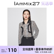 iammix27法式翻领衬衫女个性不规则，花边时尚剪花雪纺拼接长袖衬衣