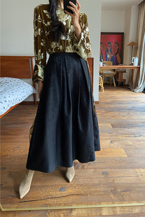 新中式时髦名媛风蓬蓬黑色羊毛长半裙