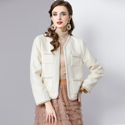 法式重工钉珠高档含羊绒粗花呢外套女秋冬季时尚，小香风短外套