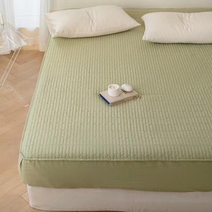 全棉夹棉加厚绗缝床笠防尘床罩纯色素色，床单席梦思床垫保护套1.8
