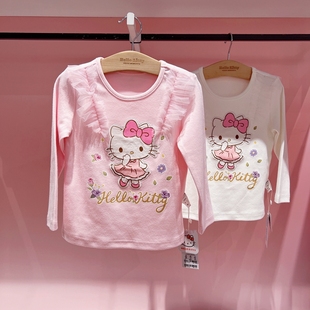 hellokitty春季中大童女童，圆领长袖t恤打底衫上衣