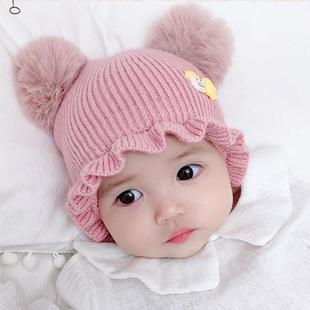 一周岁婴儿帽子围巾套装秋冬季男童，毛线帽1一周岁半3女宝宝加