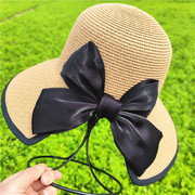 帽子女夏季遮阳帽后蝴蝶结大沿草帽，出游防晒沙滩帽太阳帽盆帽