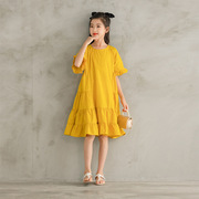 适合胖女童穿的裙子儿童短袖韩版公主蛋糕裙女孩黄色连衣裙娃娃裙