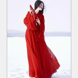 魏晋风汉服女装古风中国风，复古汉服女款cosplay服装古装红色
