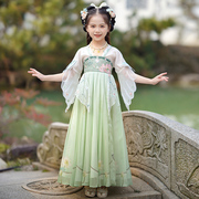 中国风女童汉服2023夏季薄儿童绿色古装超仙古风唐装洋装演出服