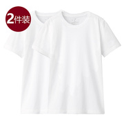 2件装无印日本良品圆领t恤女纯棉短袖2024白色半袖不透上衣夏