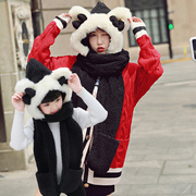 冬天韩版女装保暖甜美可爱珊瑚，绒围脖加厚帽子，围巾手套一体学生潮