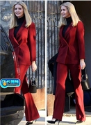 西装套装女职业欧美范红色色气质修身小香风休闲两件套2018