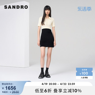 SANDROOutlet春秋女装黑白拼接镂空针织法式连衣裙SFPRO03191