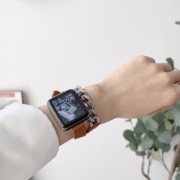 适用iwatch8表带皮质链条苹果S8手表皮表带applewatch7真皮S7小众S6SE女6创意5运动4智能3代ultrawatchs
