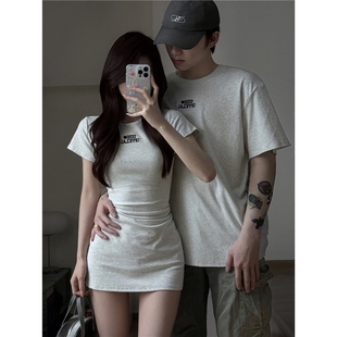 muj1无印生活良品小众设计感情侣装夏季2024韩版短袖t恤女连衣