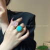 法国小众设计ab粉色水晶戒指女时髦复古金属感夸张绿松石食指戒子