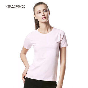GraceBox女款T恤莱卡圆领正常版无标短袖纯色纯棉运动上衣内搭