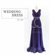 采吉神秘深紫色设计感雪纺宴会礼服裙，姐妹伴娘服长款