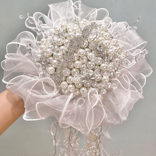 结婚婚纱珠宝手捧花diy材料，包仿珍珠钻石奢华新娘捧花手拿花成品