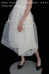 ODD PAGES 原创设计夏季白色欧根纱甜美褶皱仙女半身裙蓬蓬裙