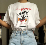 吓到的米奇恶搞Mickey日本东京阿美咔叽复古风宽松纯棉短袖T恤