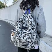 原宿chic潮酷双肩包女斑马纹帆布，休闲背包百搭初中高中学生书包女