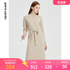 皮尔卡丹女装，冬季浅驼色中长款羊毛针织，连衣裙p1499k1459m0