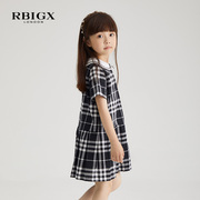 瑞比克rbigx童装夏季舒适天，丝棉女童格纹连衣裙娃娃领公主裙