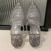 两穿凉拖鞋水晶塑料ins果冻透明网红防滑时尚女夏季尖头增高镂空