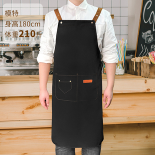 围裙男士专用大号厨房防水防油可调节肩带，长款大码印字工作服