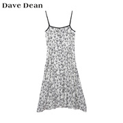 商场同款 Dave Dean黑白印花吊带裙 雪纺连衣裙短裙 11182