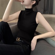 莫代尔半高领背心女夏季内搭无袖上衣设计感小众黑色螺纹打底衫