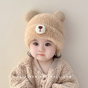 婴儿帽子秋冬款宝宝帽子，女孩可爱超萌毛绒帽，秋冬季加厚防风护耳帽
