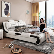 新真皮(新真皮)床1.5米1.8米双人床，主卧皮艺床，现代简约结婚床轻奢卧室床家
