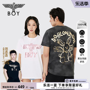 boylondon夏季短袖男女同款短袖，印花白色时尚休闲百搭t恤n01052