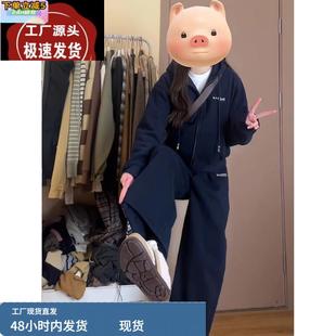学院风运动服套装女秋冬学生韩版宽松显瘦加绒连帽卫衣休闲两件