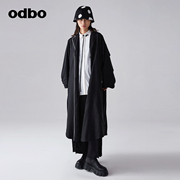 odbo/欧迪比欧原创设计高级感摩登黑色外套女2023年长款风衣外套