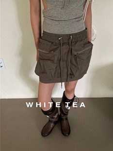 exclusivetype韩国复古废土风，机能工装大口袋抽绳中腰半身裙短裙