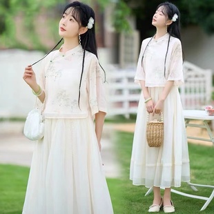 新中式连衣裙套装少女夏装，2024初中高中学生，改良版旗袍长裙子