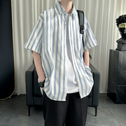 纯棉短袖衬衫竖条纹休闲夏季衬衣 BB63-P45