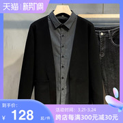 2022春秋男士假两件 针织衫开衫衬衫领毛衣外套两件套韩版潮