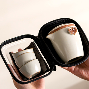 汝窑旅行茶具小套装便携式单人快客杯户外旅游泡茶壶茶杯2024