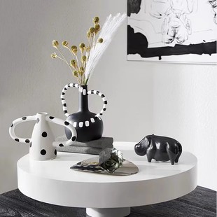 创意简约茶几黑白艺术花瓶摆件样板间树脂花器摆设品ins风装饰品