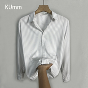 白色竖条纹衬衣男长袖设计感小众职业衬衫免烫修身打底衫垂感上衣