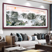 国画实木玻璃客厅，装饰画沙发背景墙壁画，中式山水画办公室字画挂画