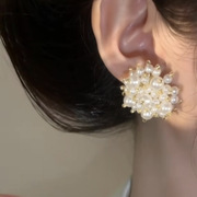 法式巴洛克名媛轻奢珍珠串珠耳钉s925银针时尚小众设计感精致耳环