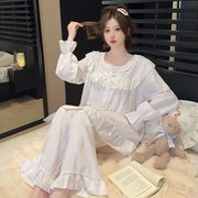 韩国公主风睡衣女春秋季长袖甜美蕾丝纯棉宽松大码宫廷家居服套装