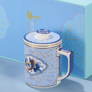 骨瓷茶杯带盖家用大容量珐琅彩茶漏杯泡茶办公杯子礼盒装商用送礼